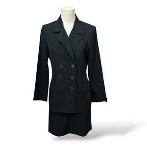 DBY Vintage Black Pinstripe Women's Slim Double Breasted Jacket / Skirt‎ size 7
